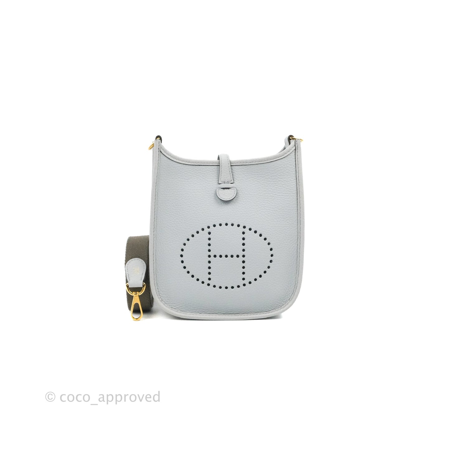 Hermès Mini Evelyne 16 Bleu Pale 08 Clemence/ Gris Etain 8F Gold Hardware