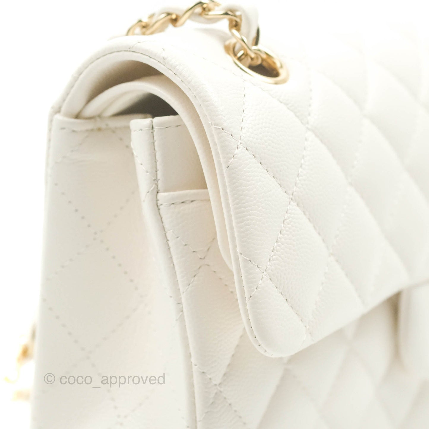Chanel Classic Small S/M Flap White Caviar Gold Hardware 21S