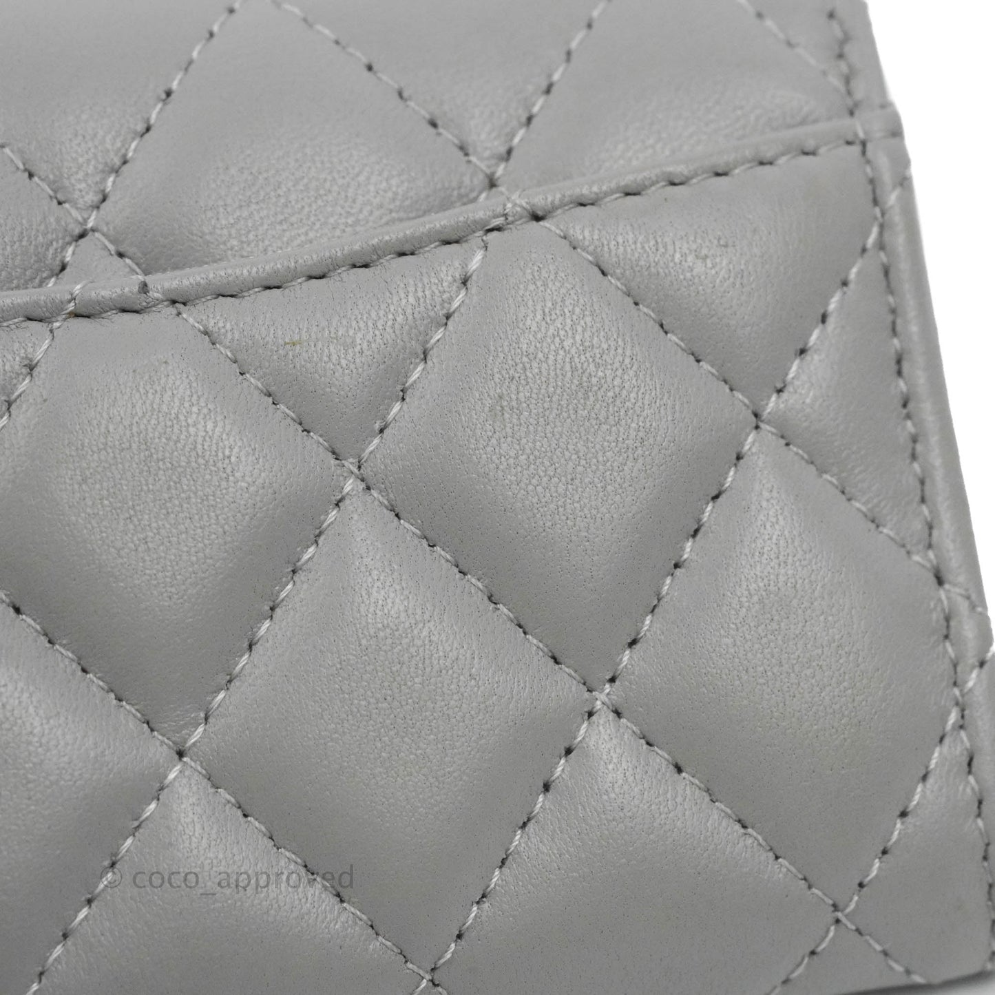 Chanel Quilted Flap Card Holder Grey Lambskin Silver Hardware