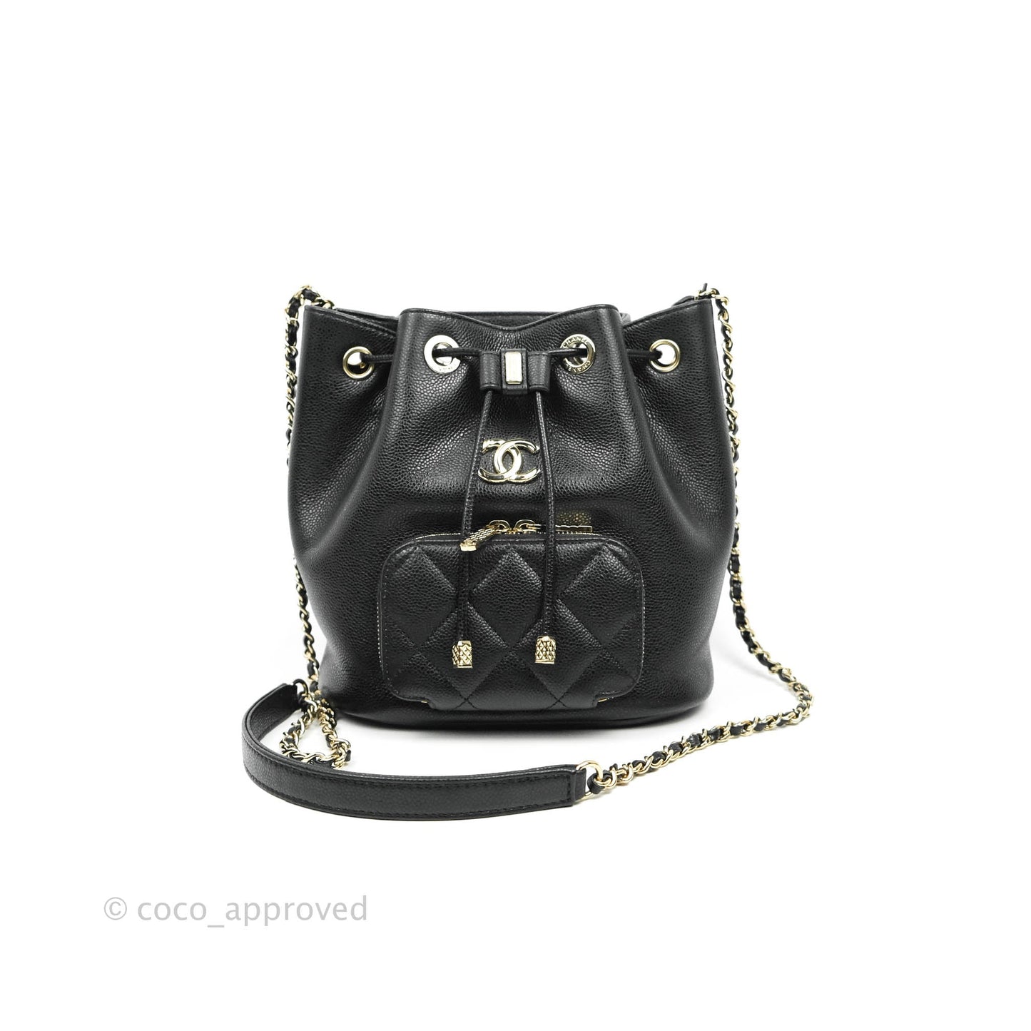 Chanel Business Affinity Drawstring Bucket Bag Black Caviar Gold Hardware 21P