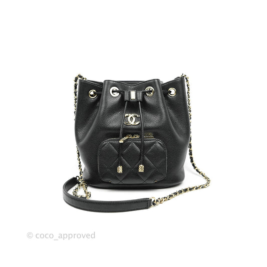 Chanel Business Affinity Drawstring Bucket Bag Black Caviar Gold Hardware 21P
