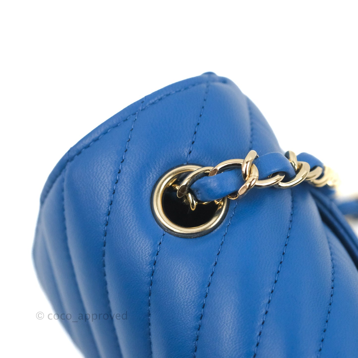 Chanel Chevron Mini Rectangular Flap Blue Lambskin Light Gold Hardware