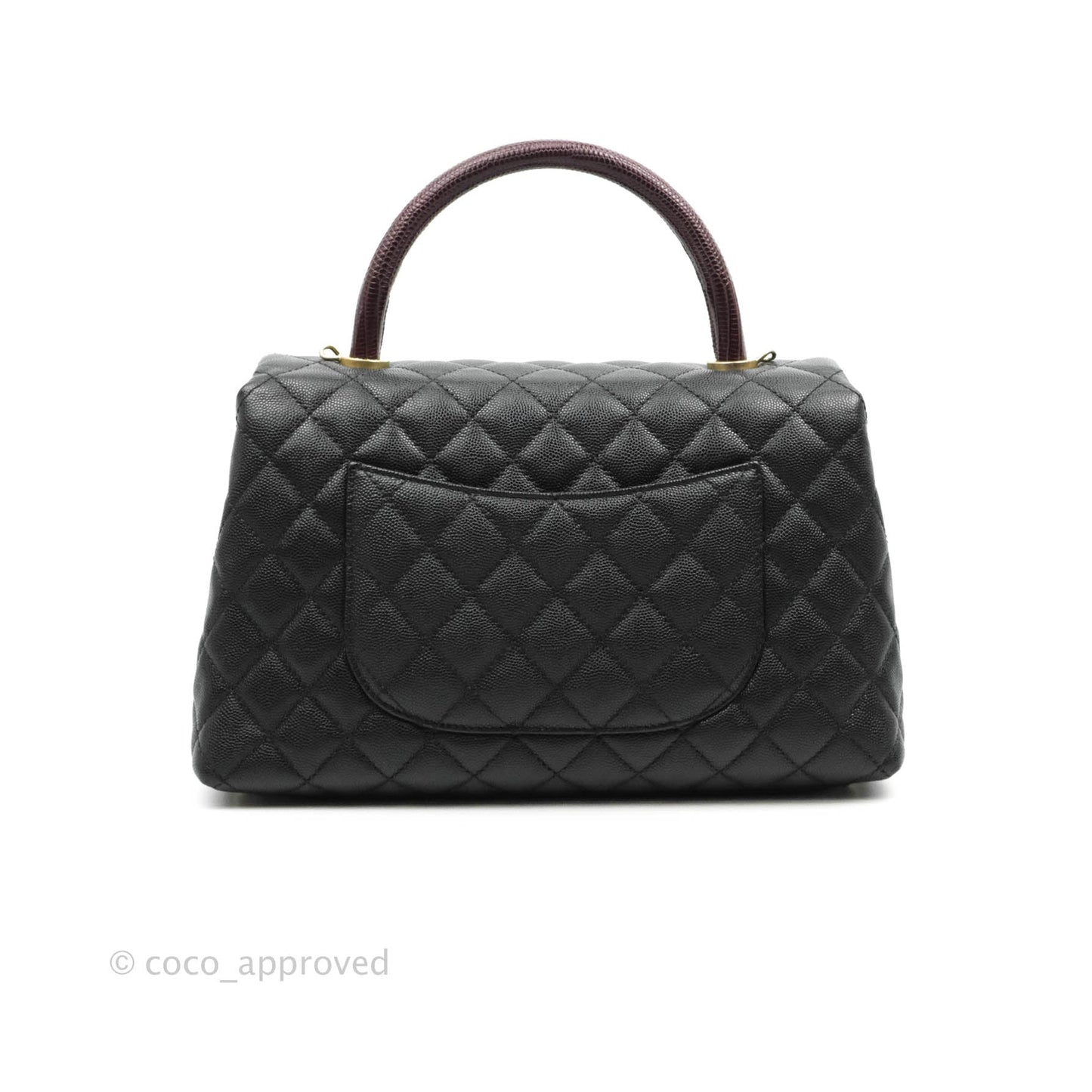 Chanel Medium Coco Handle Quilted Black Caviar Lizard Handle Gold Hardware