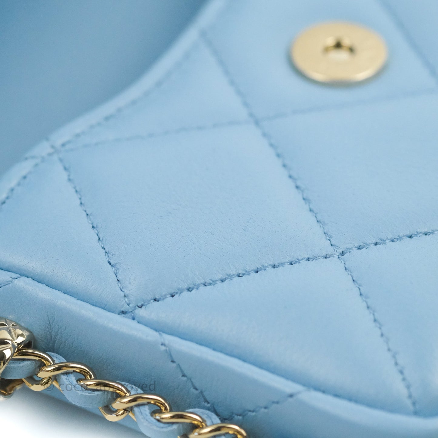 Chanel Mini Clutch With Chain Blue Lambskin Gold Hardware