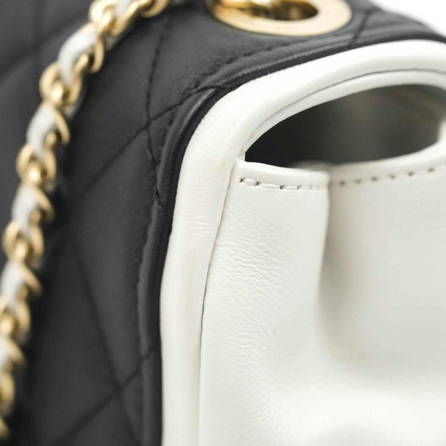Chanel Quilted Graphic Mini Flap Bag Black White Gold Hardware