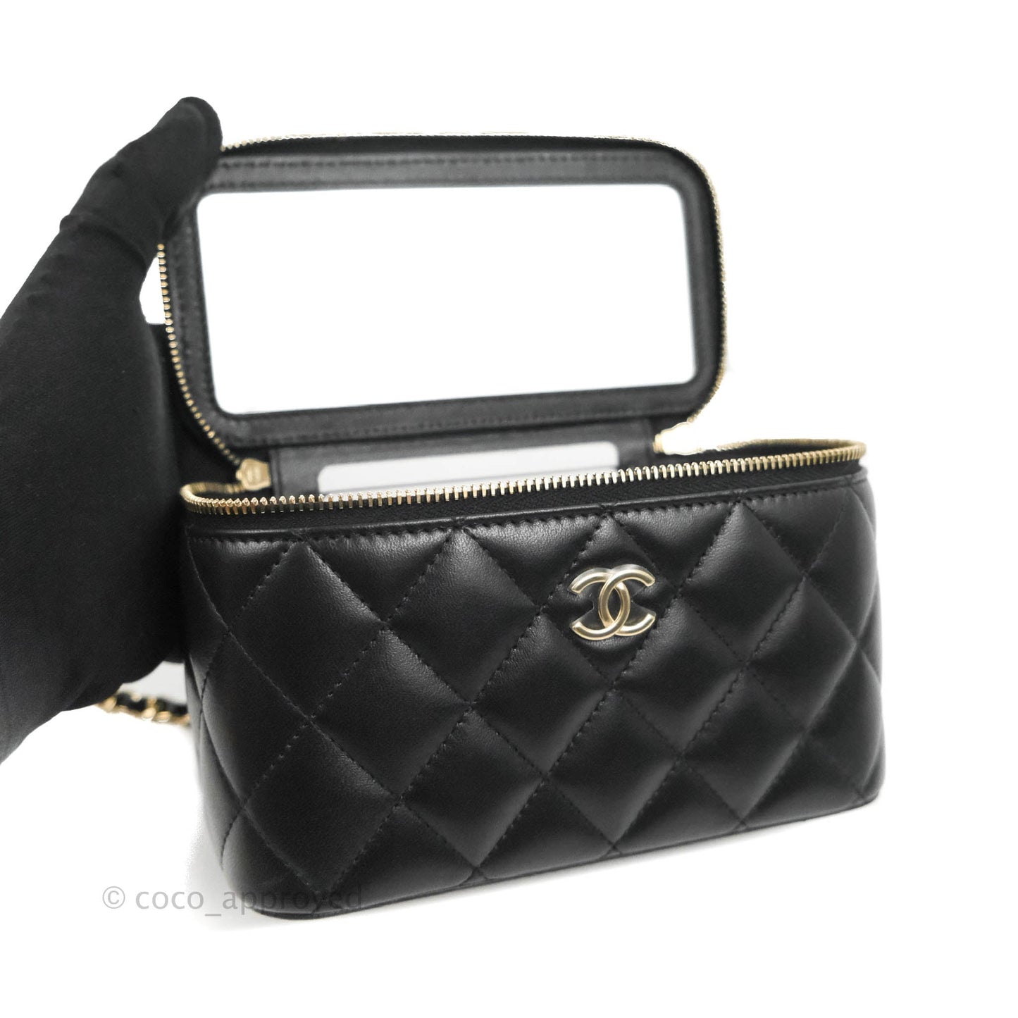 Chanel Vanity Rectangular Top Handle Black Lambskin Gold Hardware