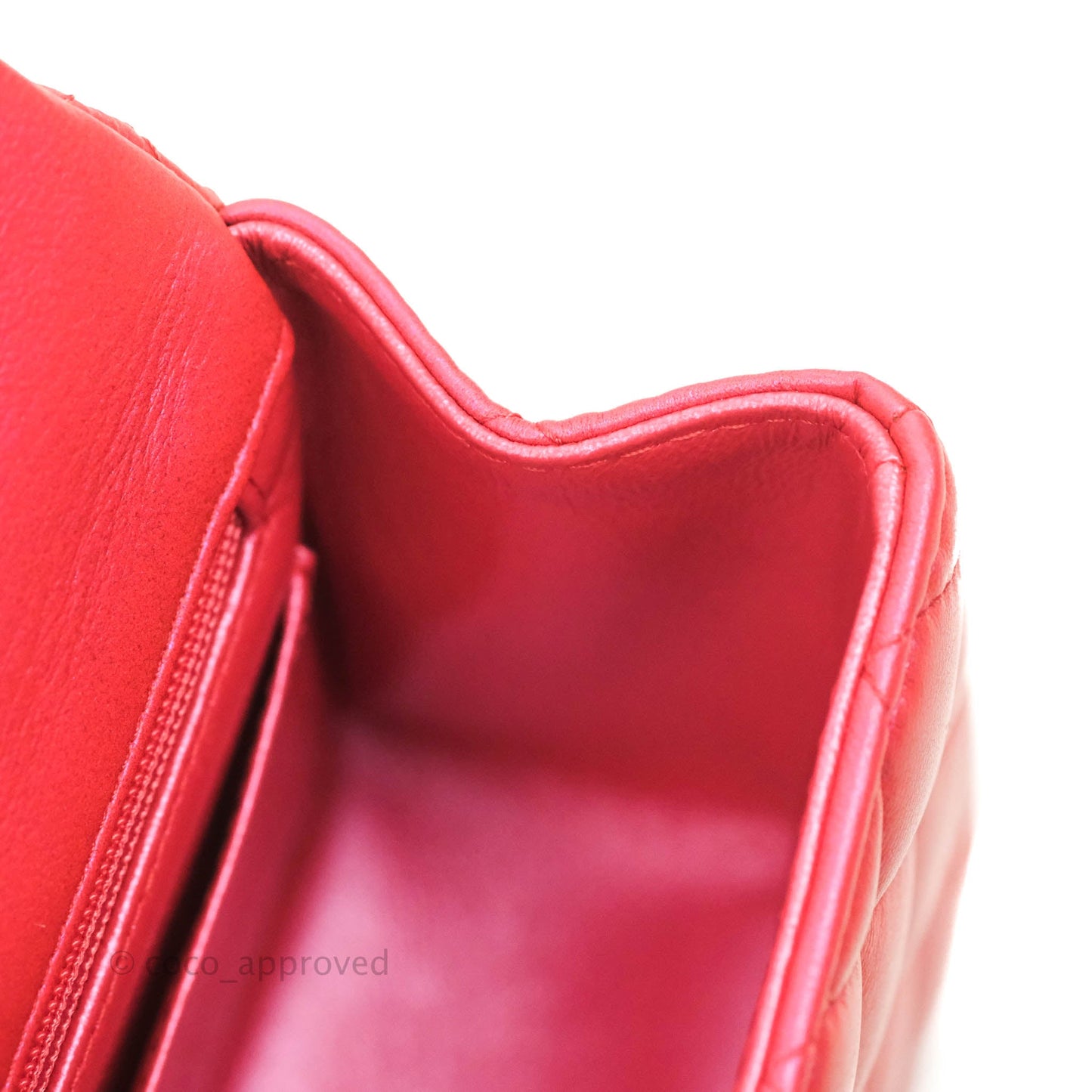 Chanel Top Handle Mini Rectangular Flap Bag Iridescent Red Lambskin Gold Hardware