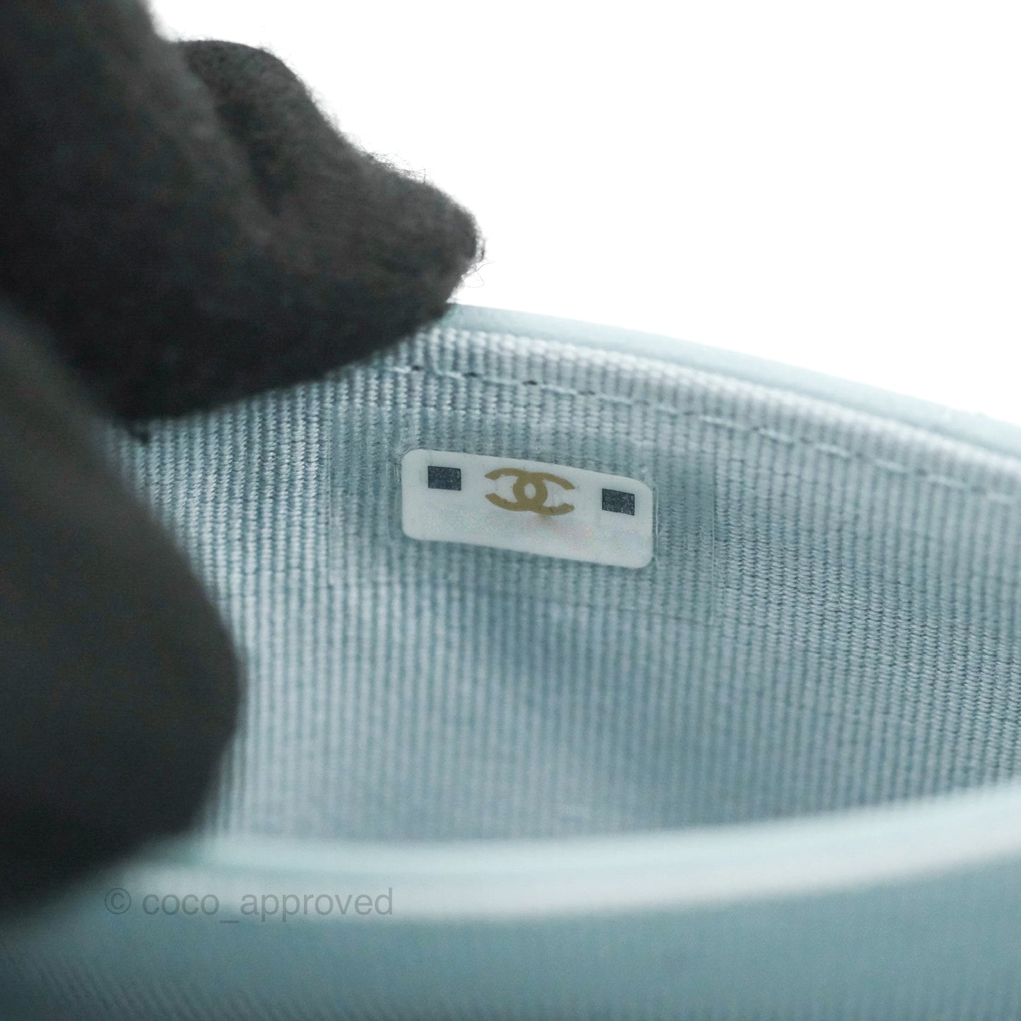 Chanel 19 Quilted Flap Card Holder Light Blue Lambskin