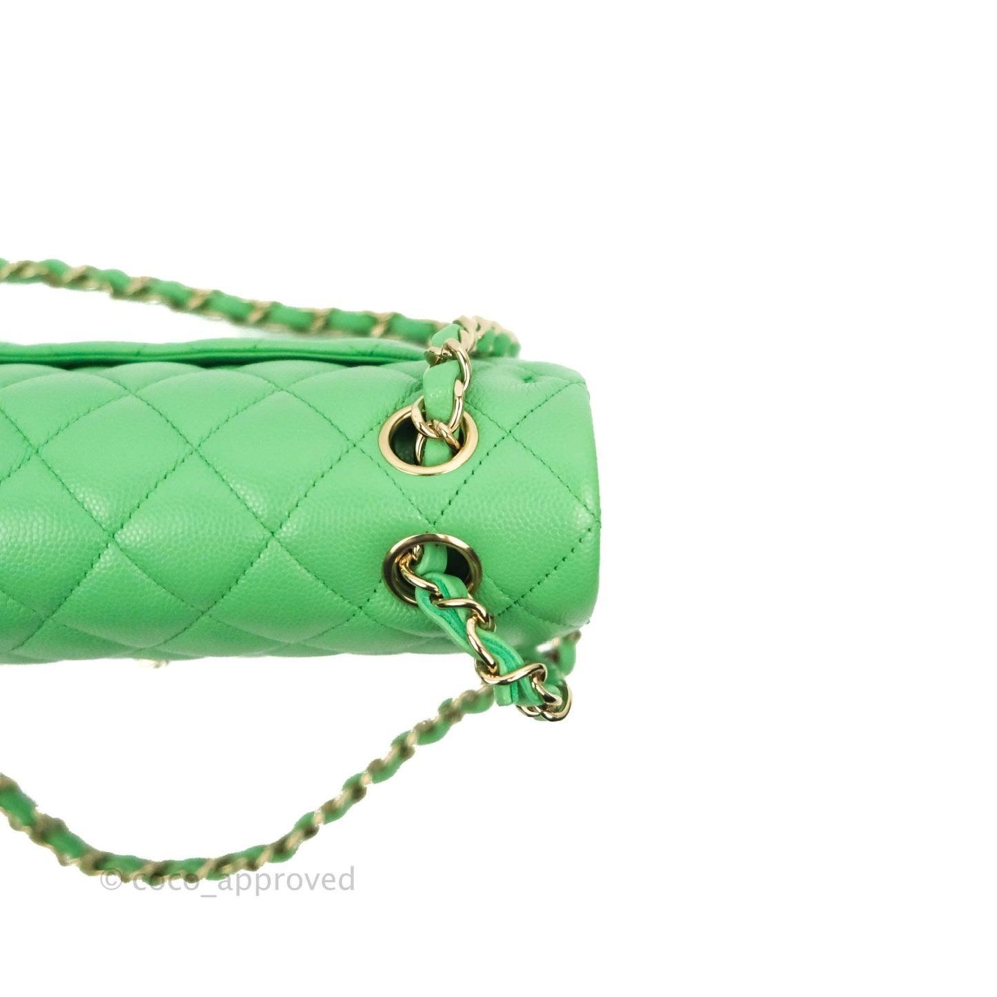 Chanel Small Classic Quilted Flap Green Caviar Gold Hardware