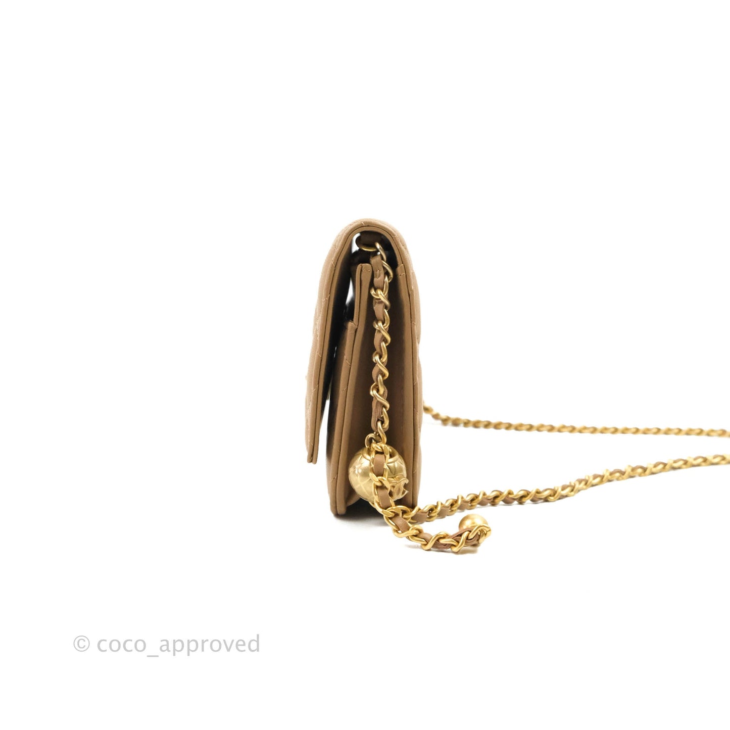 Chanel Quilted Pearl Crush Wallet on Chain WOC Beige Lambskin Aged Gold Hardware 22B