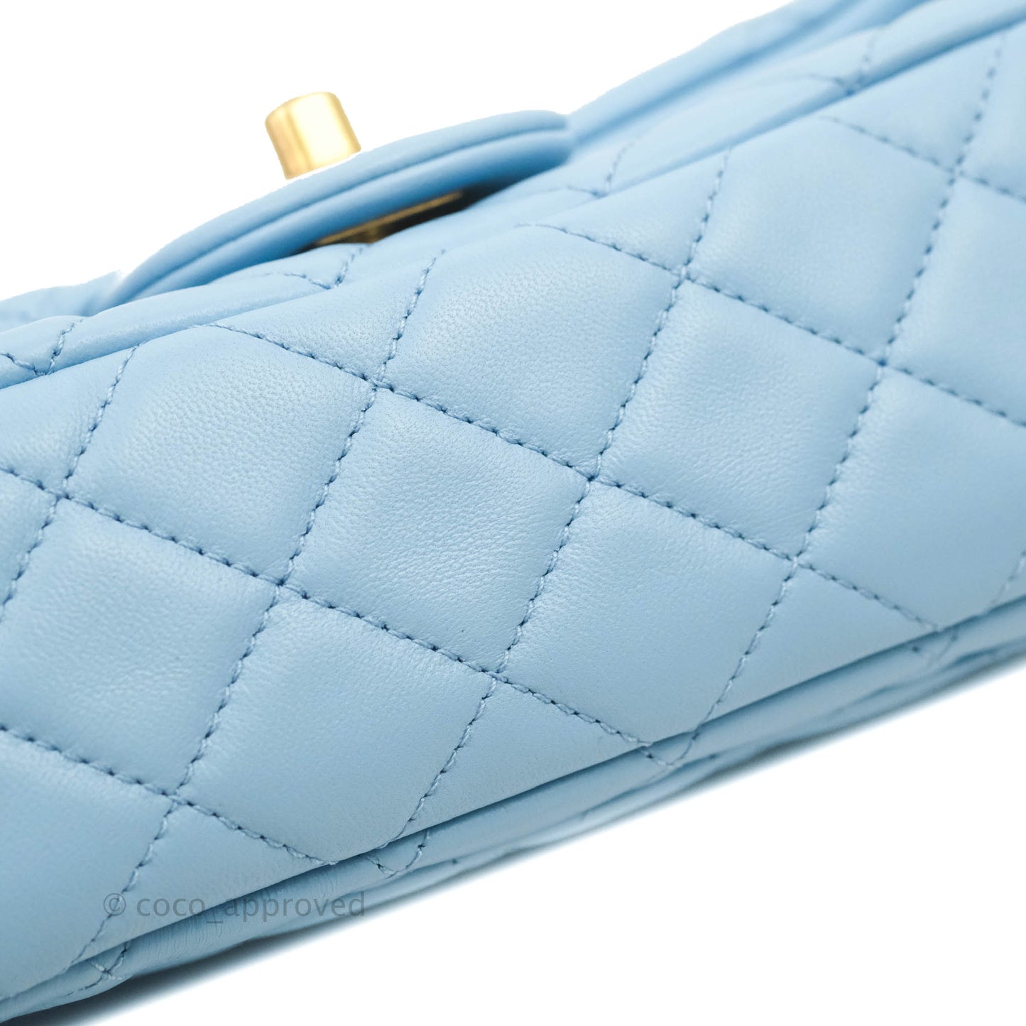 Chanel Mini Rectangular Pearl Crush Quilted Blue Lambskin Aged Gold Hardware