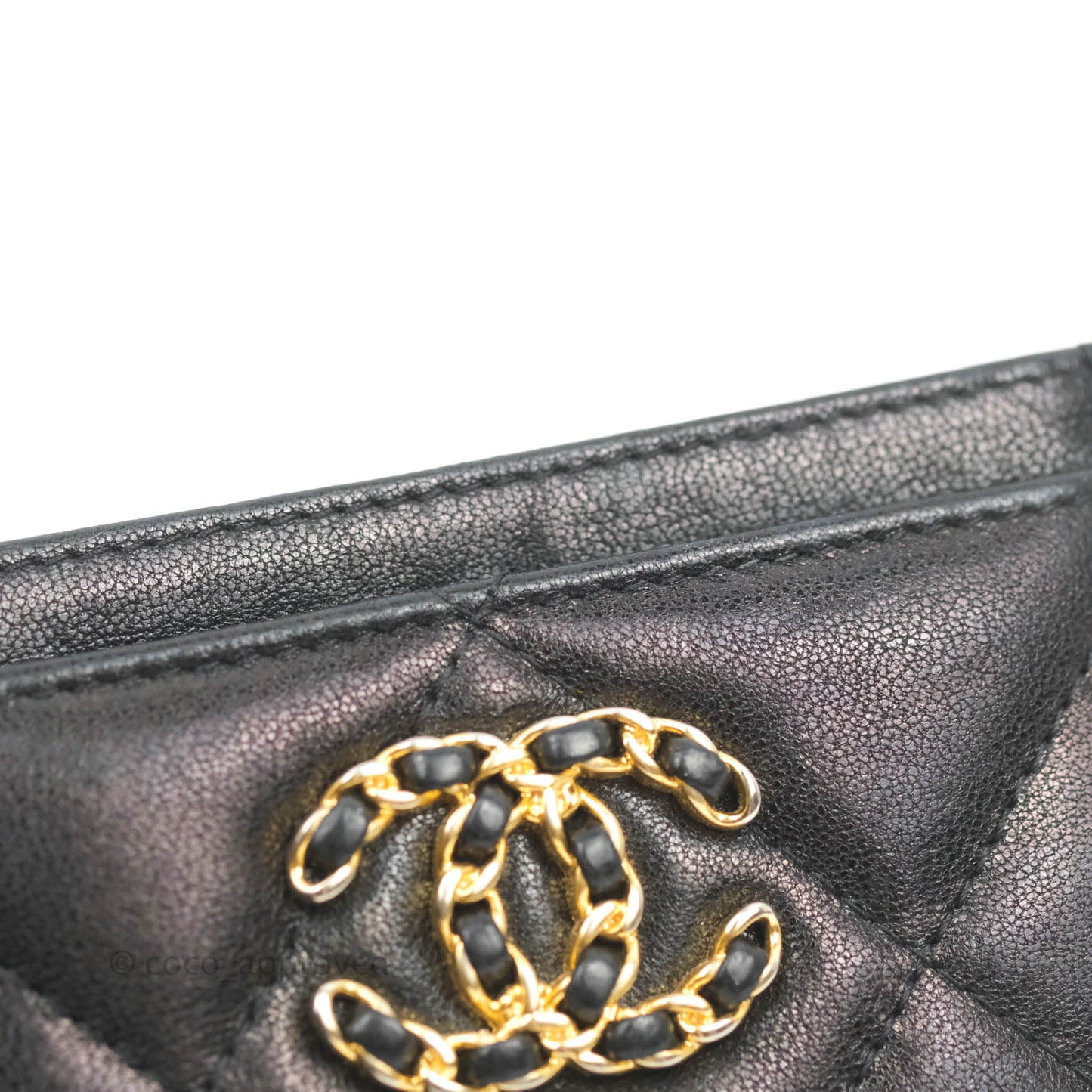 Chanel 19 Quilted Iridescent Black Flat Card Holder