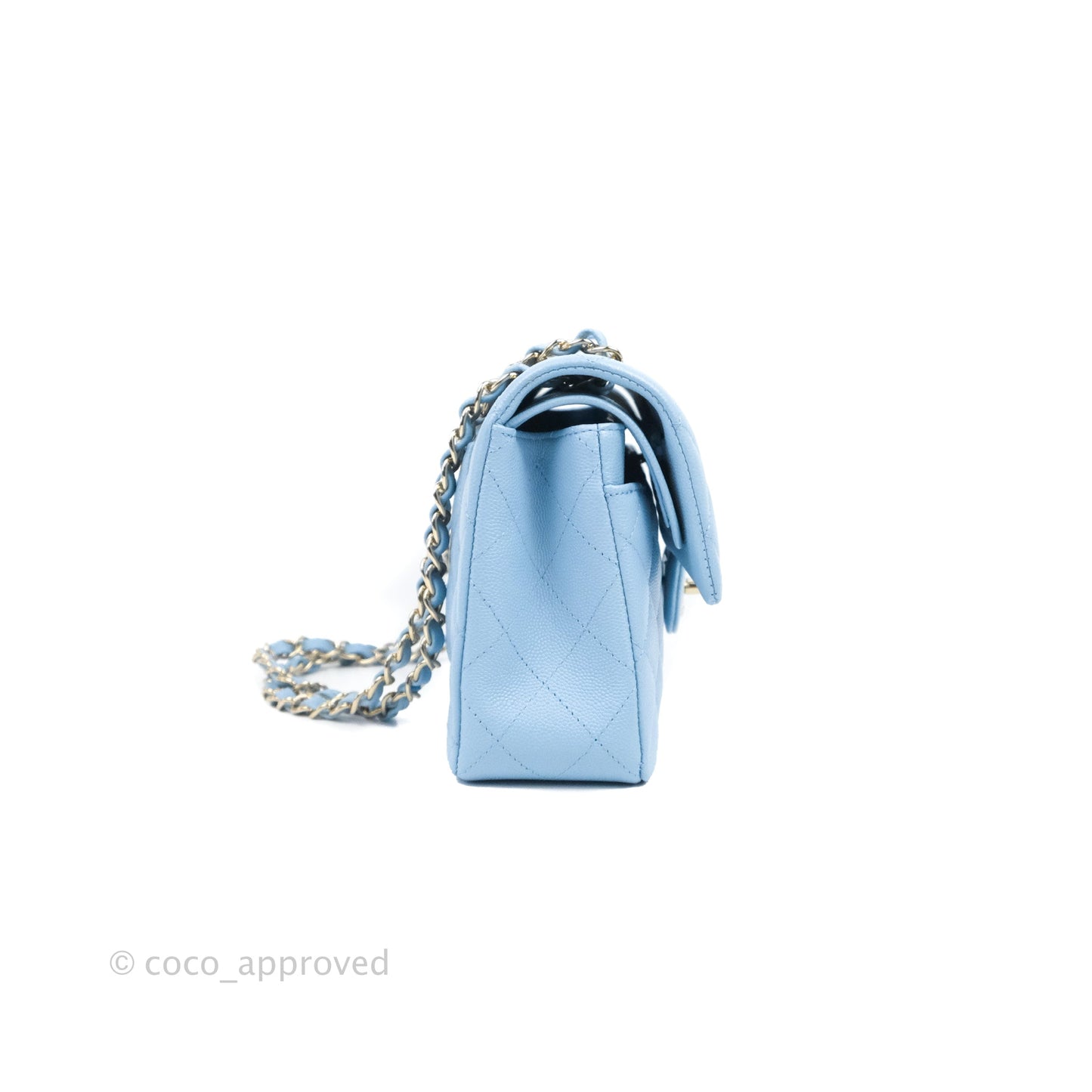 Chanel Small Classic Quilted Flap Light Blue Caviar Gold Hardware