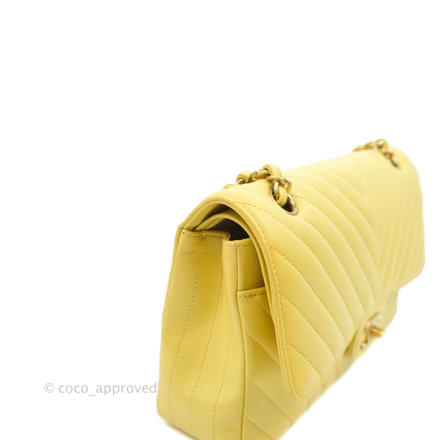 Chanel Classic M/L Medium Flap Chevron Yellow Lambskin Gold Hardware