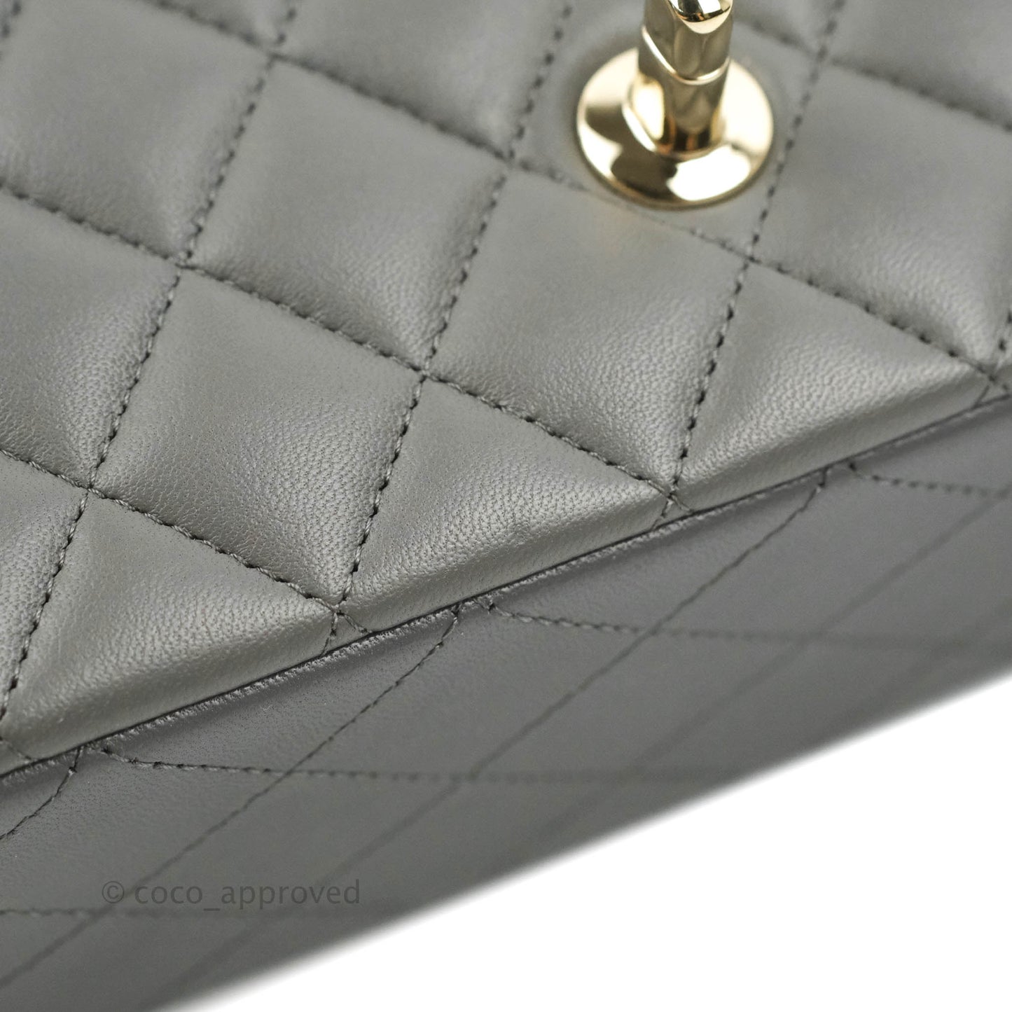 Chanel Top Handle Mini Rectangular Flap Bag Grey Lambskin Gold Hardware