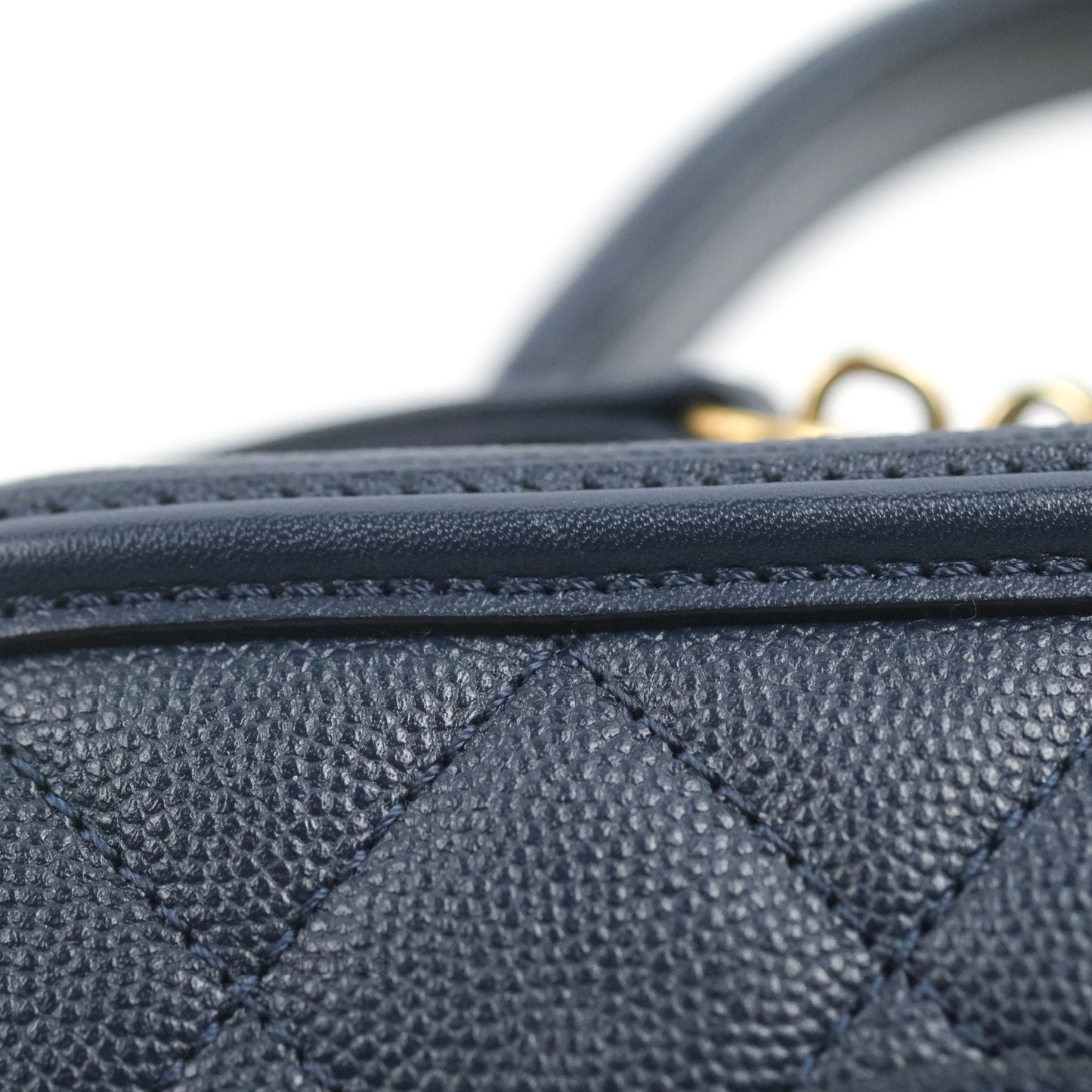 Chanel Quilted Small CC Filigree Vanity Case Navy Caviar Gold Hardware