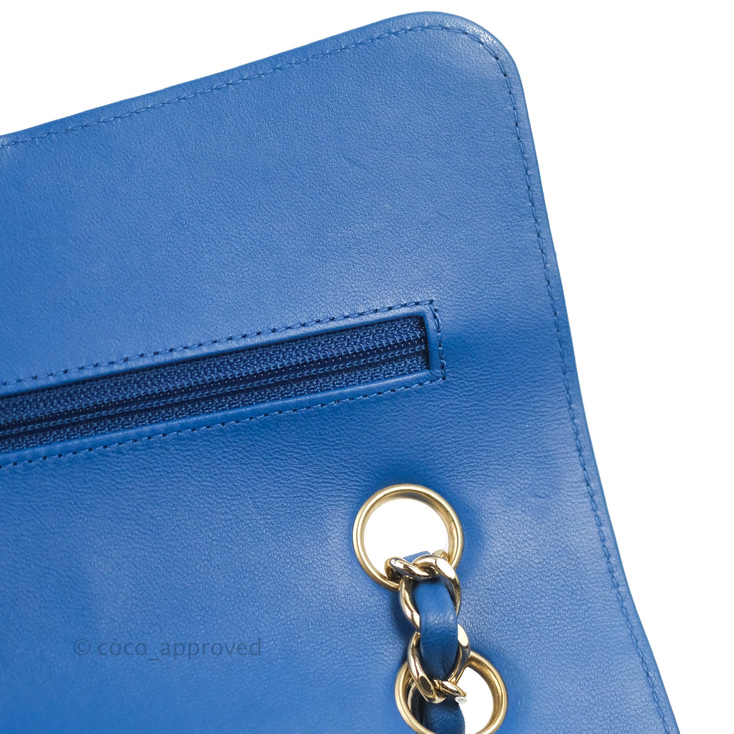 Chanel Classic Chevron S/M Small Double Flap Blue Lambskin Gold Hardware