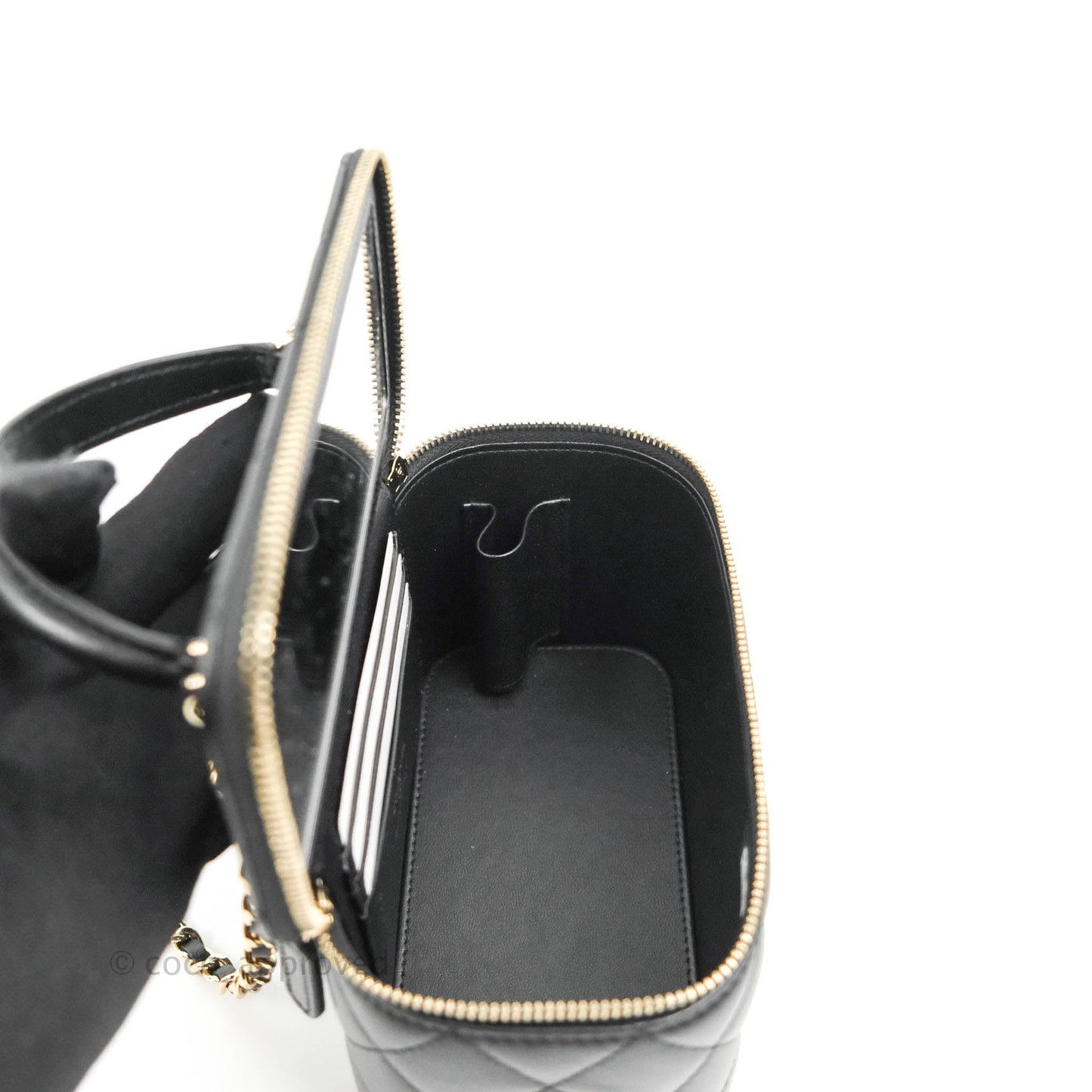 Chanel Vanity Rectangular Top Handle Black Lambskin Gold Hardware