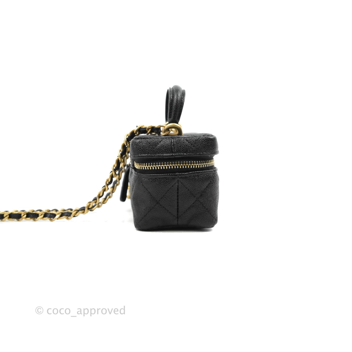 Chanel Quilted Mini Top Handle Vanity With Chain Black Caviar Aged Gold Hardware