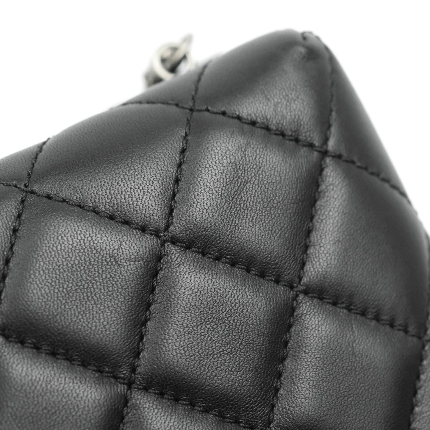 Chanel Quilted CC Kisslock Box With Chain Black Lambskin Ruthenium Hardware