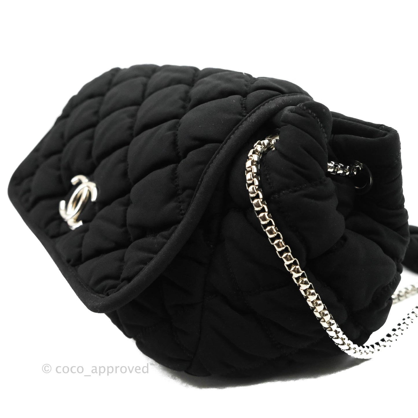 Chanel Black Jersey Bubble Quilt Accordion Flap Bag Silver Hardware