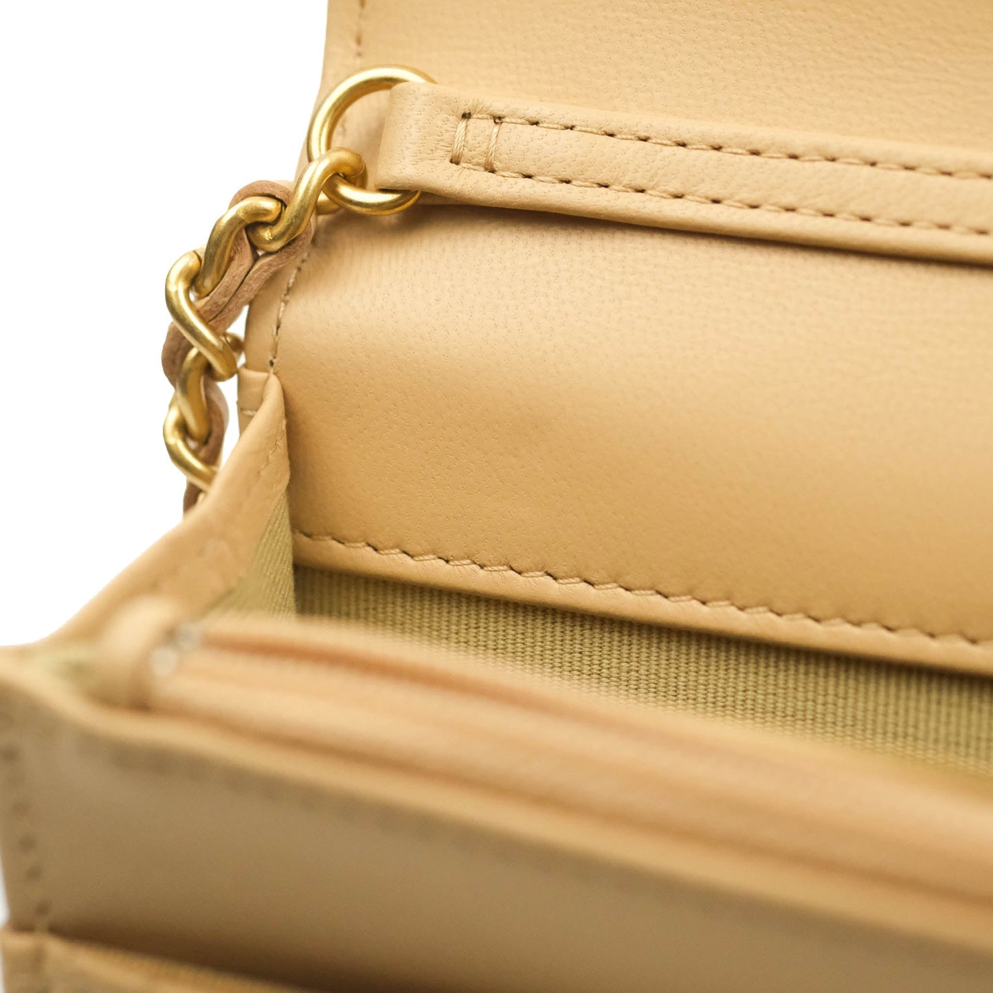 Chanel Quilted Pearl Crush Wallet on Chain WOC Beige Lambskin Aged Gold Hardware