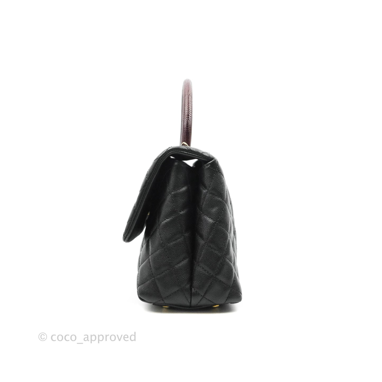 Chanel Medium Coco Handle Quilted Black Caviar Lizard Handle Gold Hardware