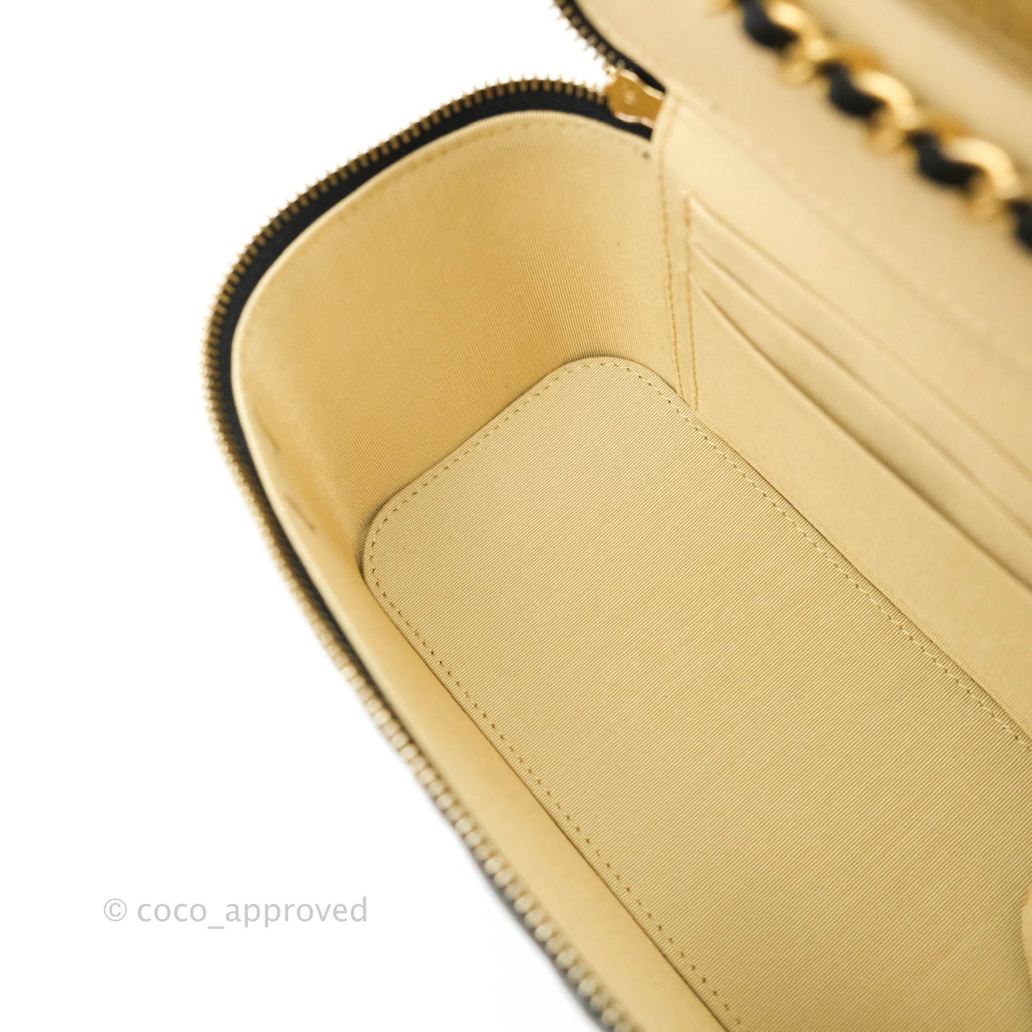 Chanel Vanity with Pearl Crush Chain in Black Lambskin Aged Gold Hardware
