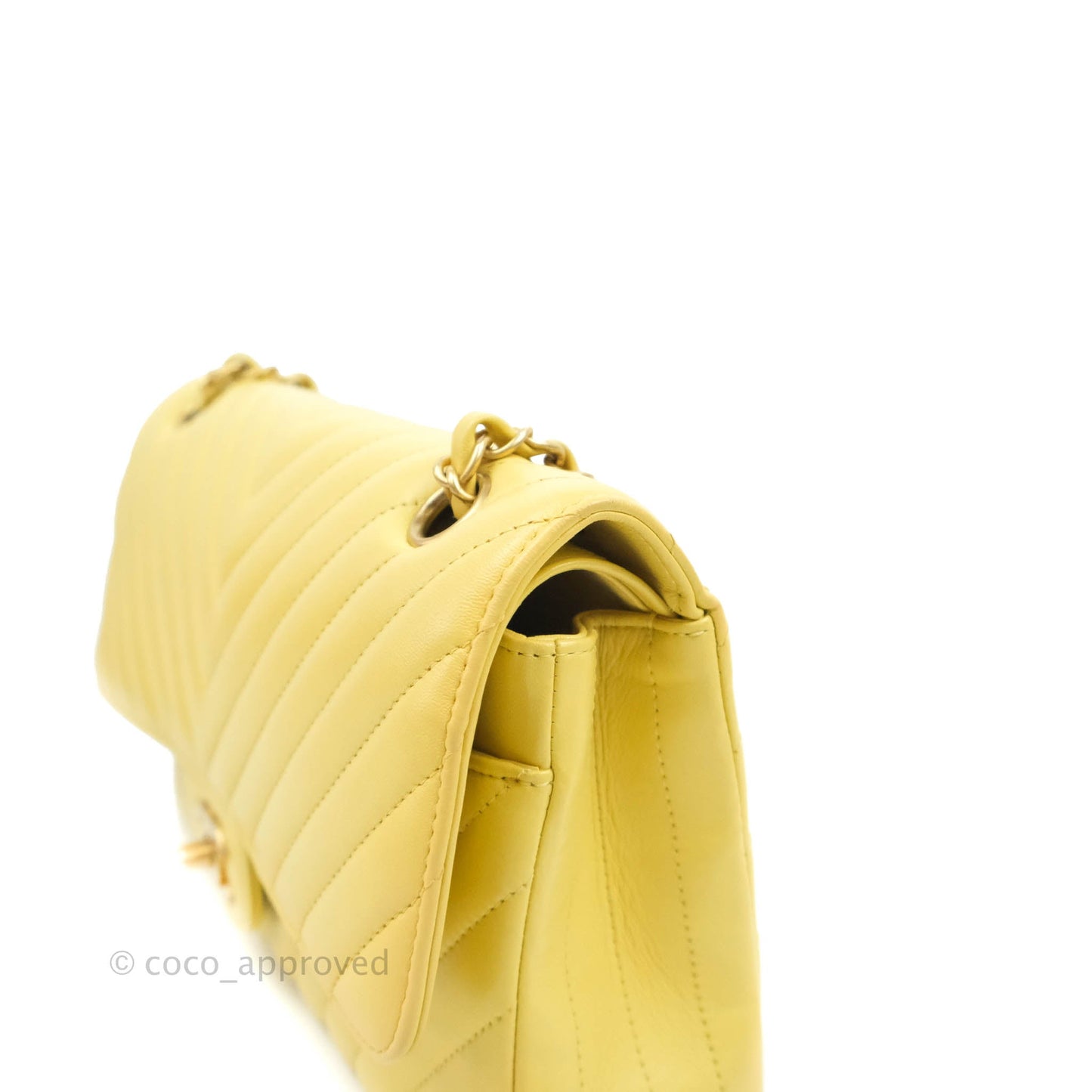 Chanel Classic M/L Medium Flap Chevron Yellow Lambskin Gold Hardware