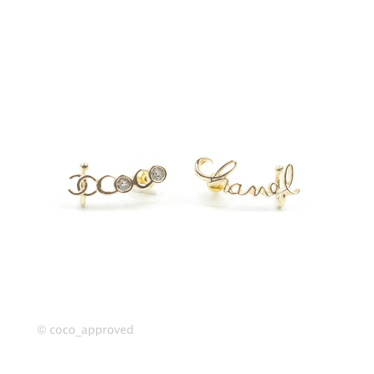 Chanel CC Coco Crystal Earrings Ear Clip Gold Tone 22P