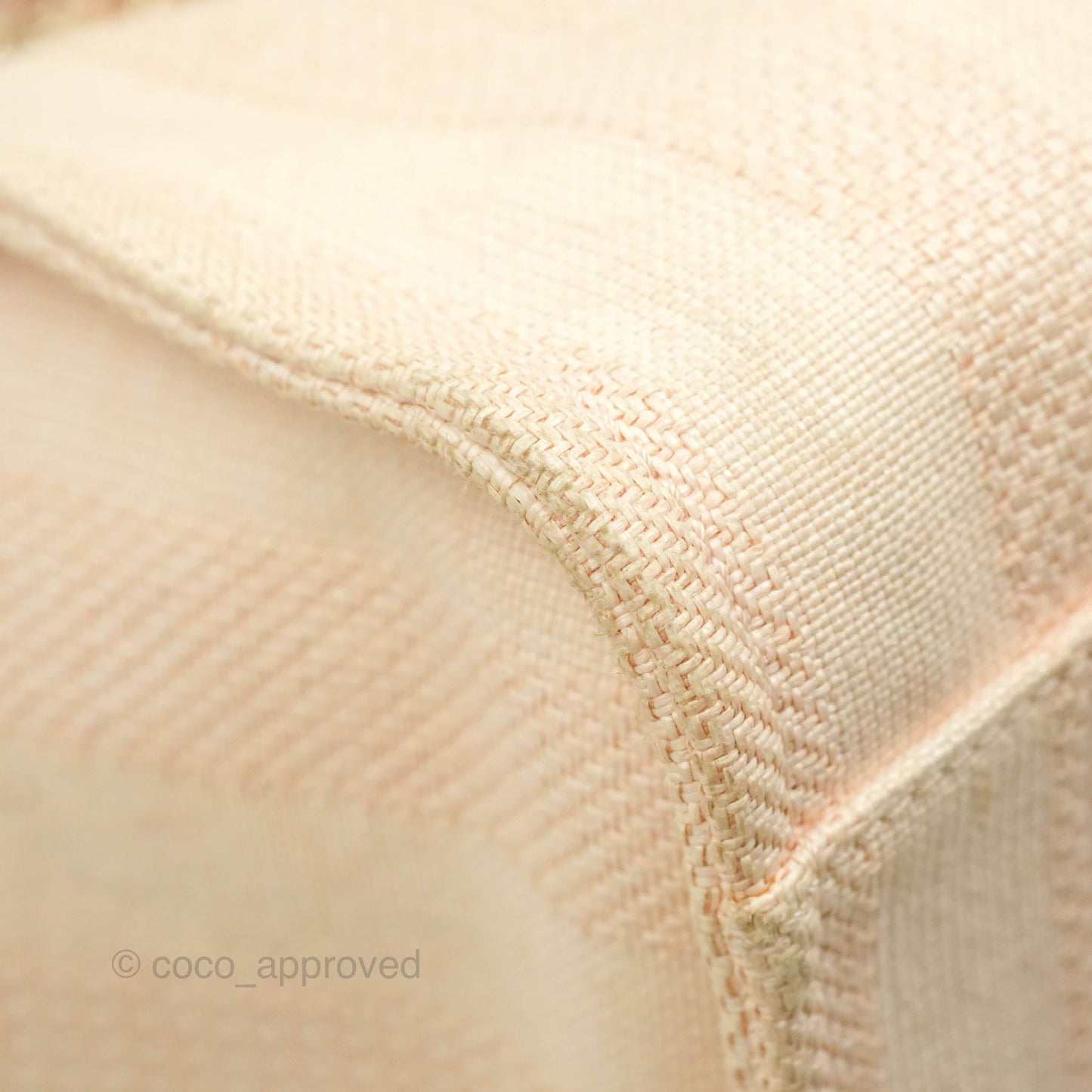 Chanel Large Deauville Pink Stripe Canvas Beige Handle Gold Hardware