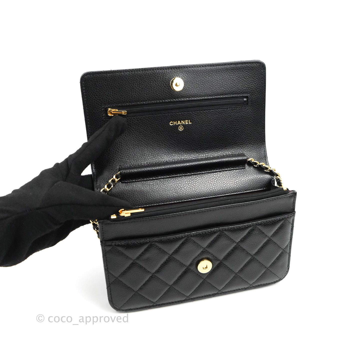Chanel Quilted WOC Black Caviar Gold Hardware