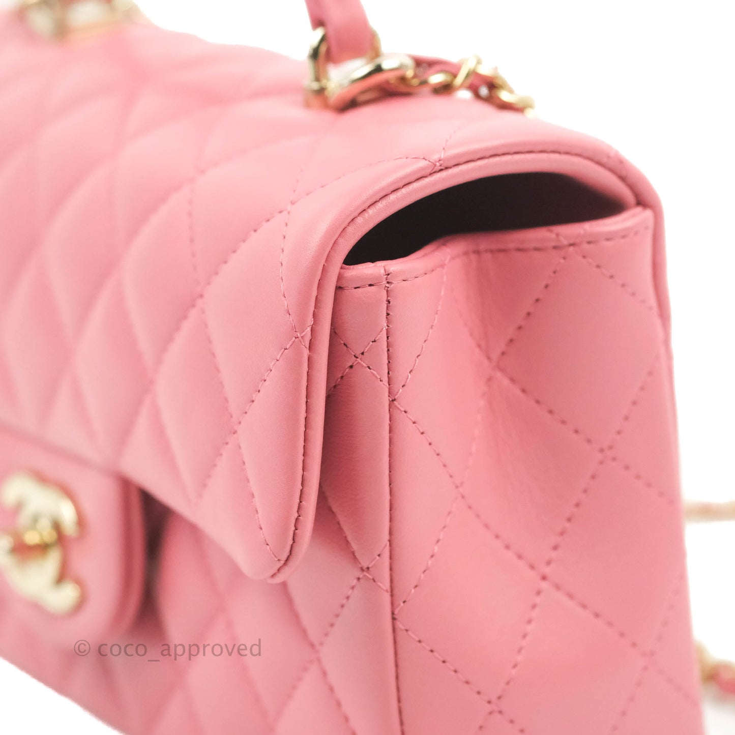 Chanel Top Handle Mini Rectangular Flap Bag Rosy Pink Lambskin Gold Hardware