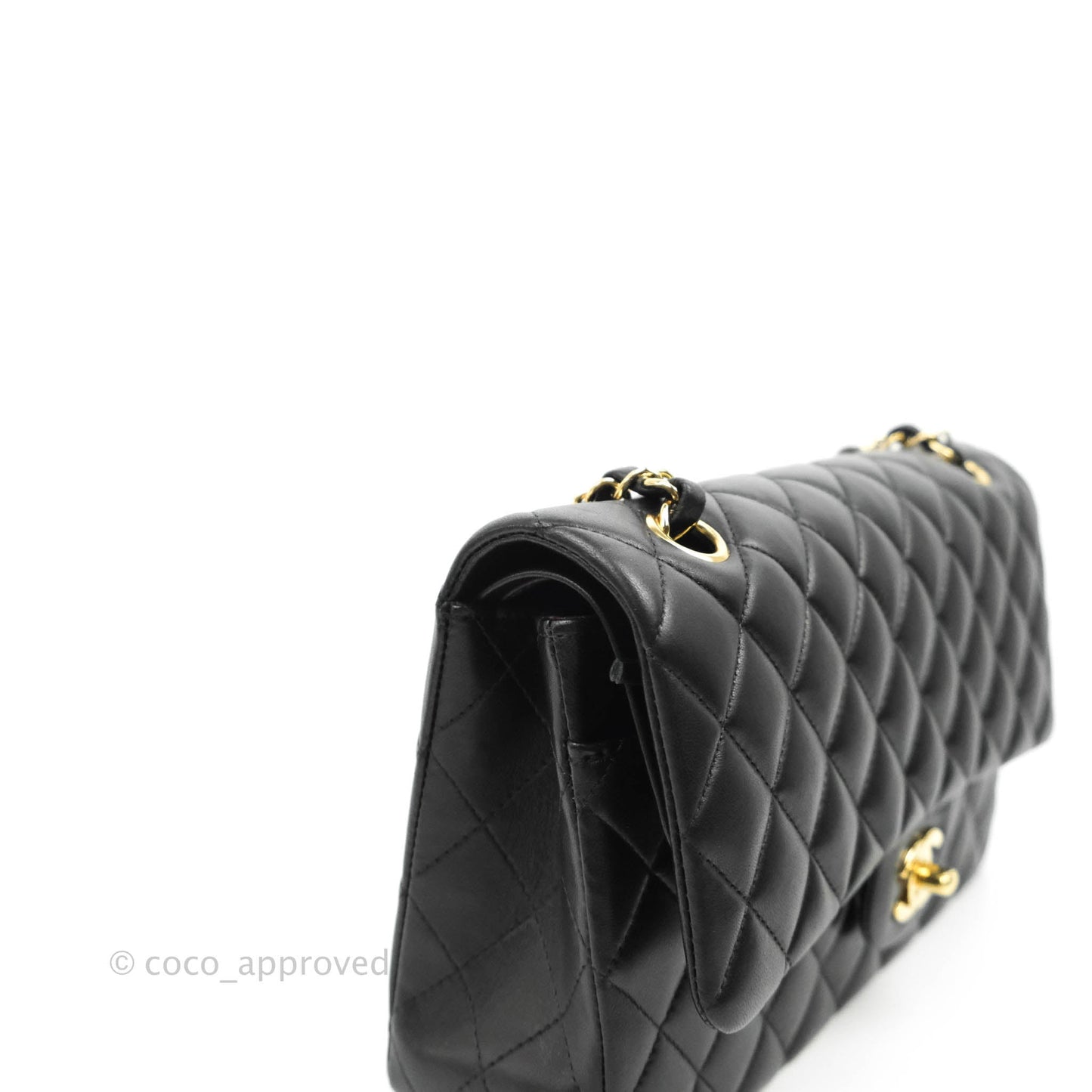 Chanel Classic M/L Medium Double Flap Black Lambskin Gold Hardware