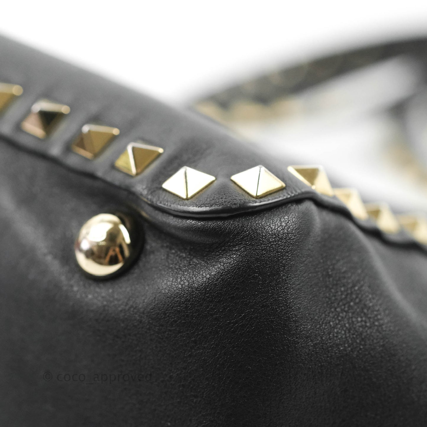 Valentino Garavani Small Trapeze Rockstud Black Grained Calfskin Gold Hardware