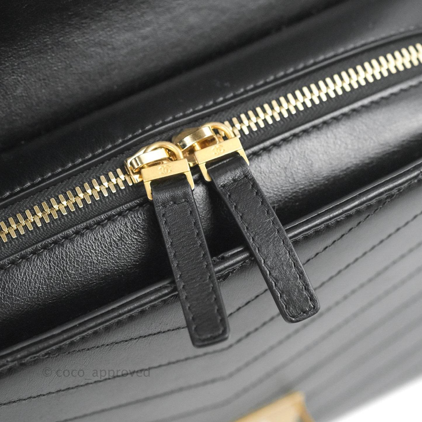 Chanel Medal Envelope Flap Bag Chevron Black Calfskin Aged Gold Hardware