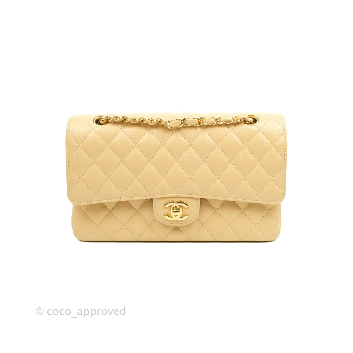 Chanel Quilted Classic M/L Medium Flap Beige Caviar Gold Hardware
