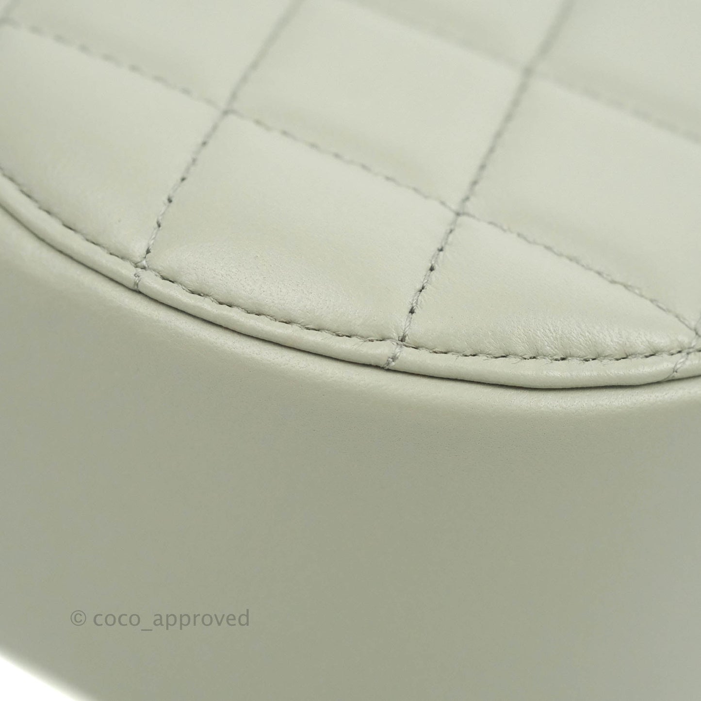 Chanel Quilted Round Pearl Crush Clutch With Chain Grey Lambskin Aged Gold Hardware