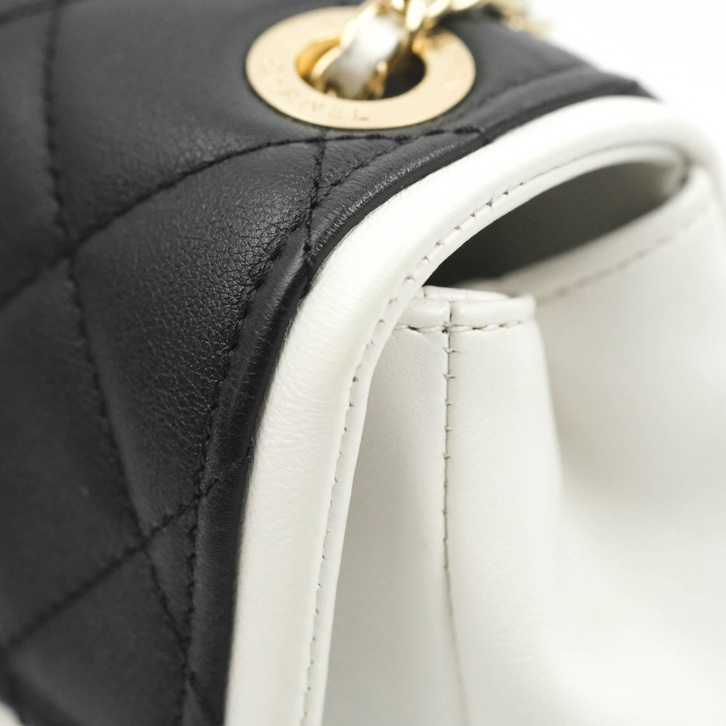 Chanel Quilted Graphic Mini Flap Bag Black White Gold Hardware