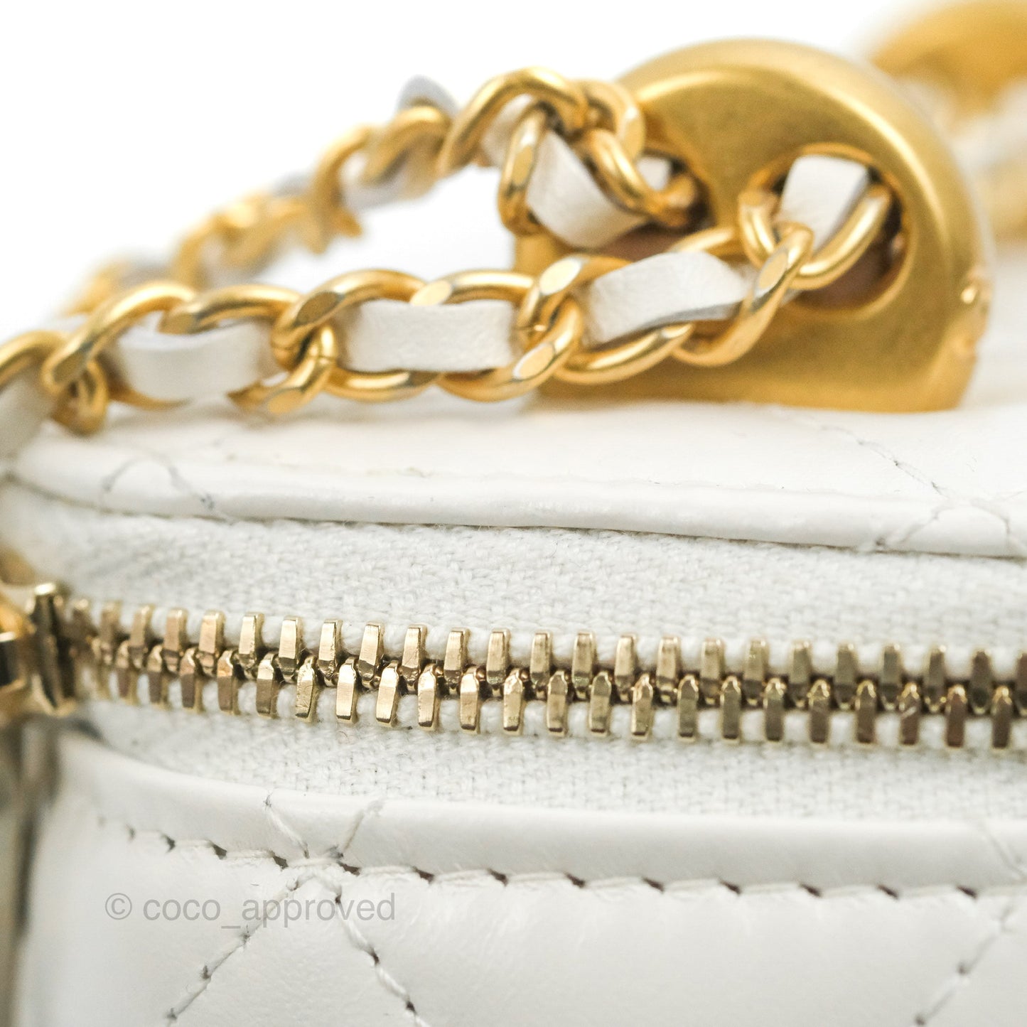 Chanel Quilted Mini Perfect Fit Vanity With Chain White Calfskin Aged Gold Hardware