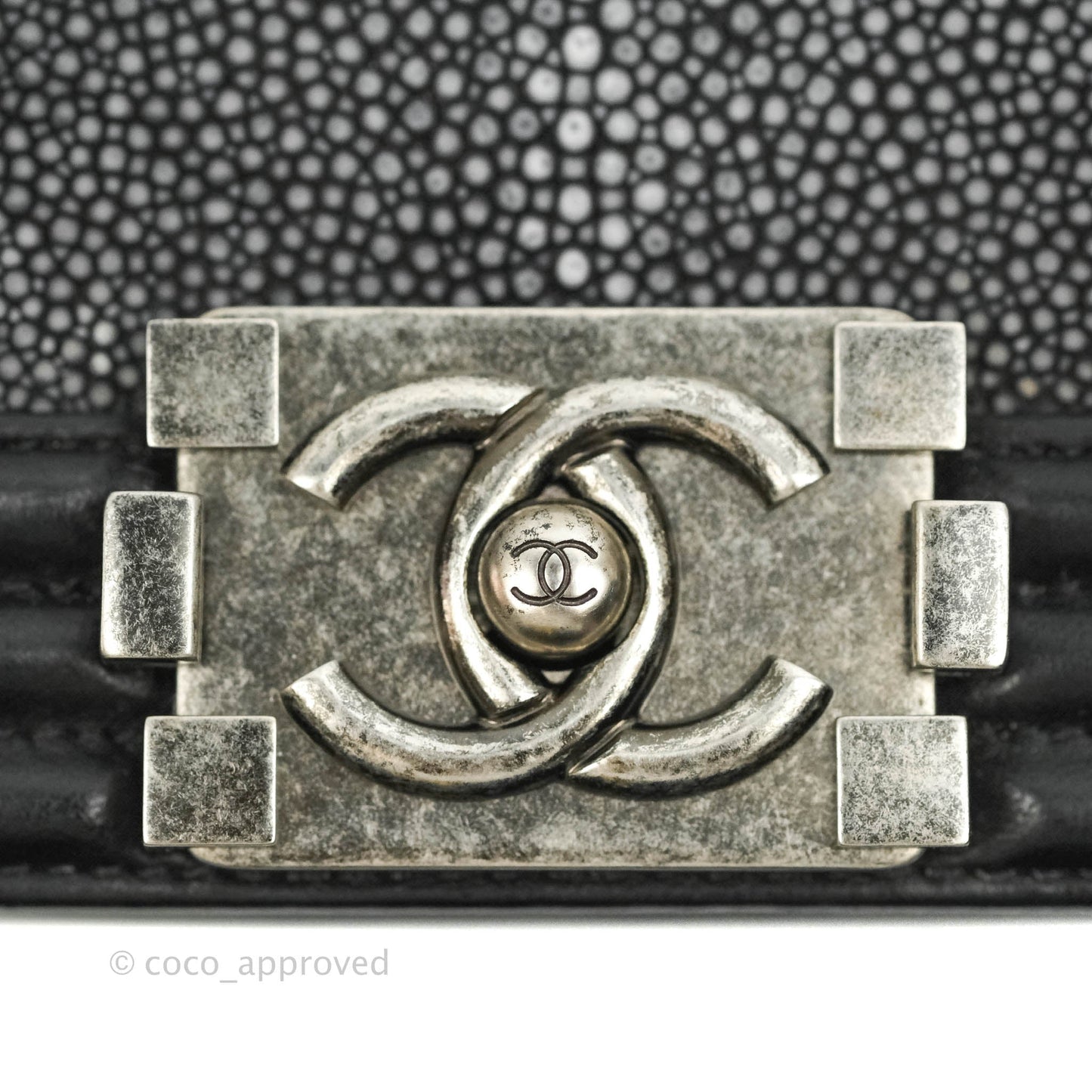 Chanel Small Boy Black Stingray Ruthenium Hardware