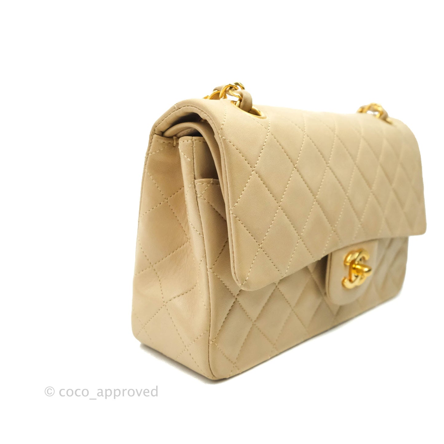Chanel Classic Vintage Small Flap Beige Lambskin 24K Gold Hardware