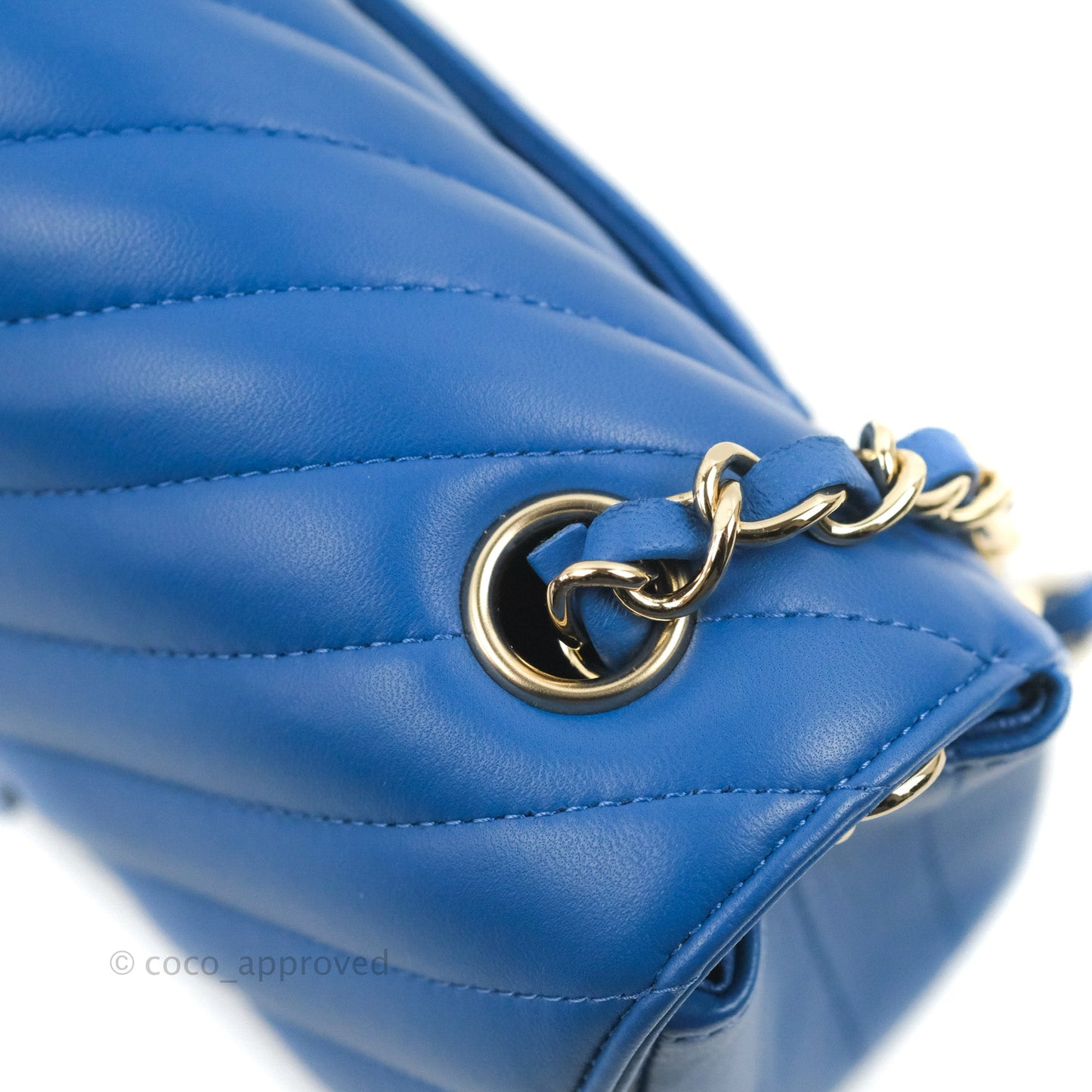 Chanel Chevron Mini Rectangular Flap Blue Lambskin Light Gold Hardware