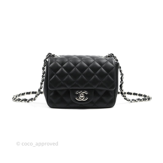 Chanel Mini Square Black Lambskin Silver Hardware