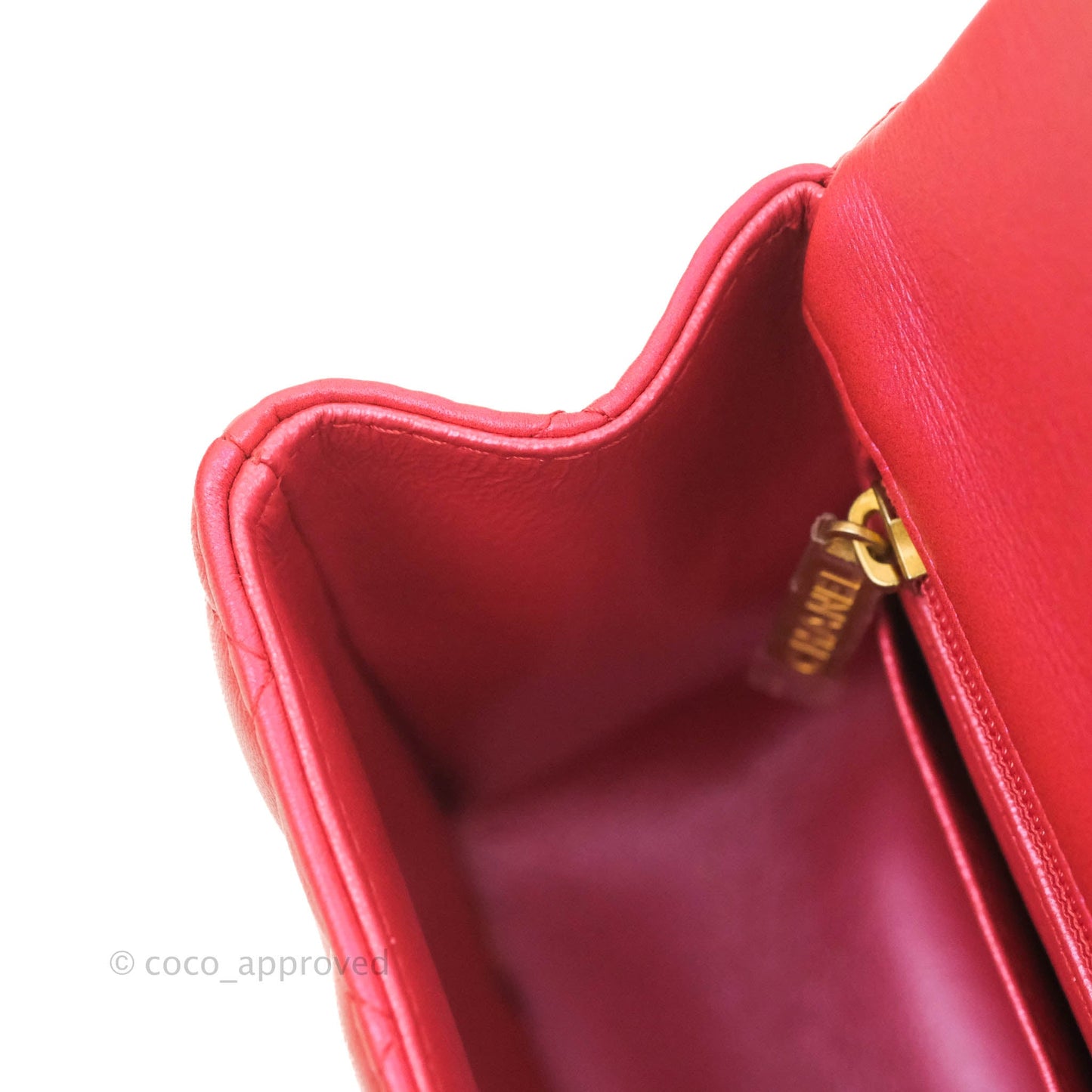 Chanel Top Handle Mini Rectangular Flap Bag Iridescent Red Lambskin Gold Hardware