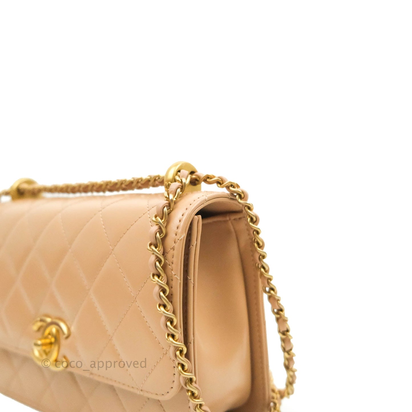 Chanel Quilted Small Perfect Fit Adjustable Beige Calfskin Gold Hardware 21A