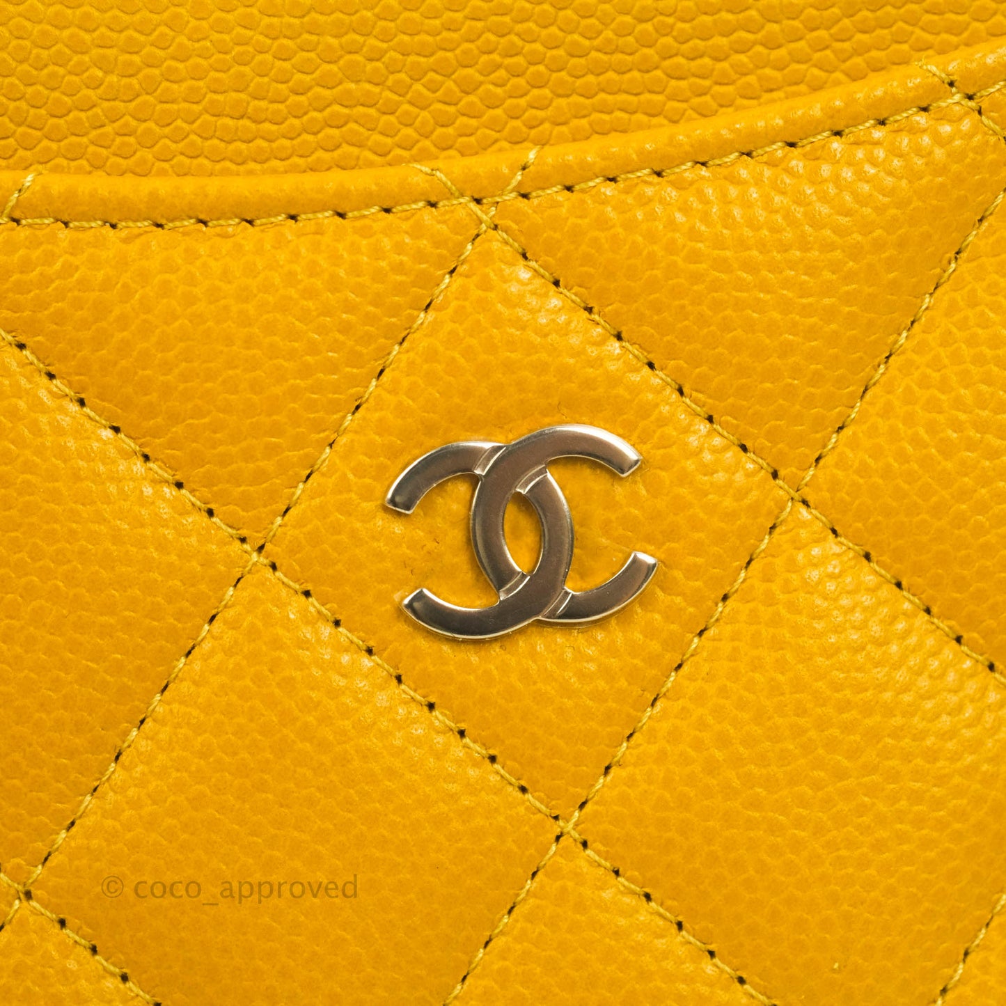 Chanel Classic Flat Card Holder Yellow Caviar Silver Hardware