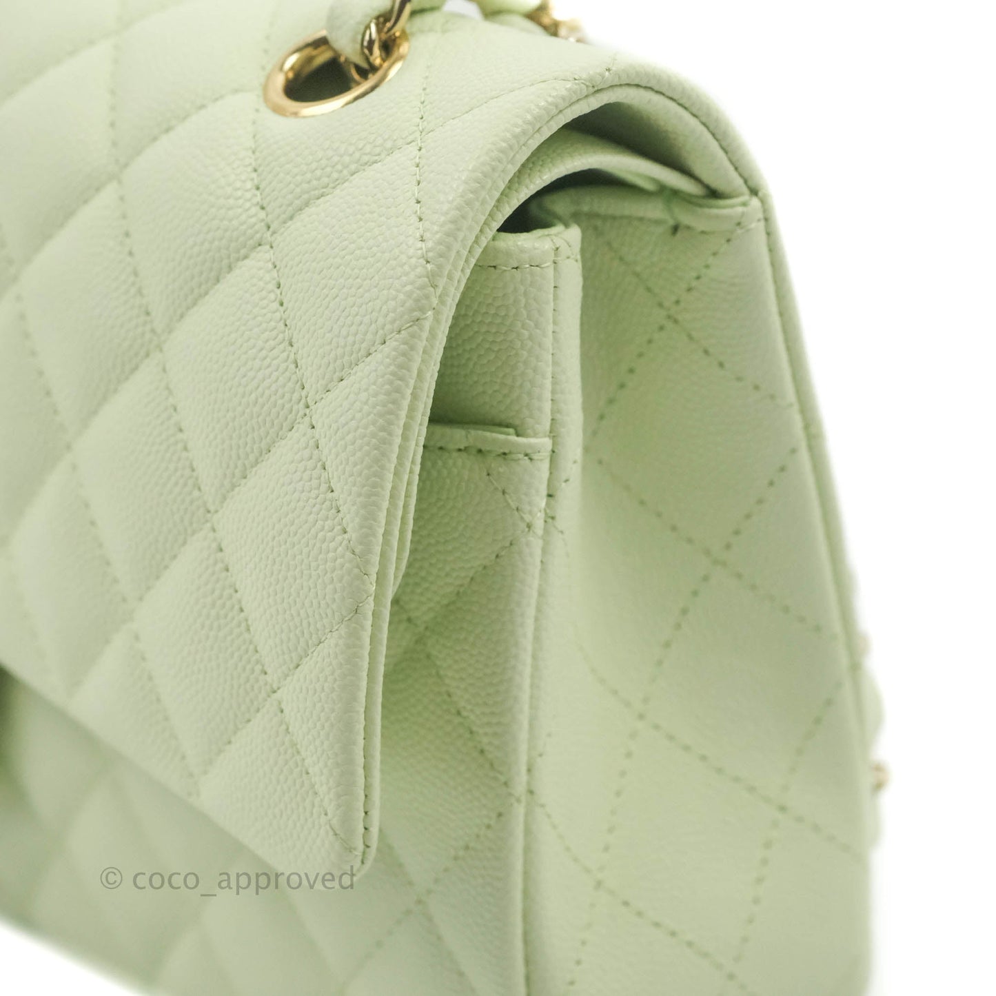 Chanel Classic M/L Medium Flap Quilted Avocado Green Caviar Gold Hardware