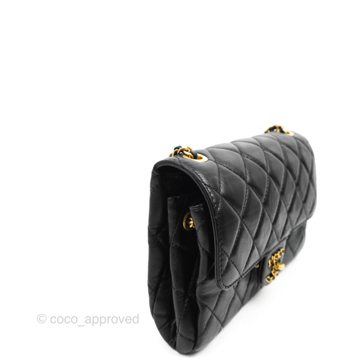 Chanel Flap Bag Black Lambskin Aged Gold Hardware