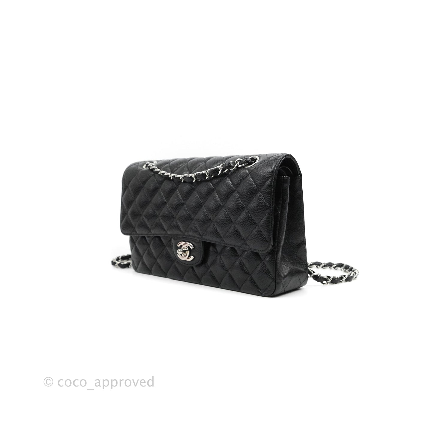 Chanel Classic M/L Medium Flap Quilted Black Caviar Silver Hardware